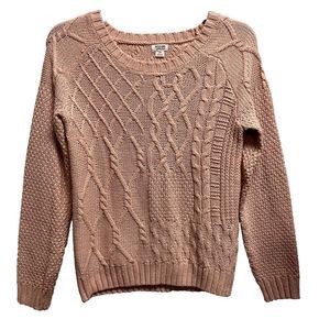 Mossimo Womens Sweater Large Y2K Pink Cable Knit Pullover Cotton Blend Crewneck